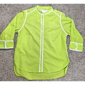 Gretchen Scott Lime Green White Piping Button Down Shirt Size Medium